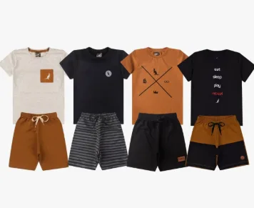 Kit 4 Peças de 2 Conjuntos Roupa Infantil Menino Verão