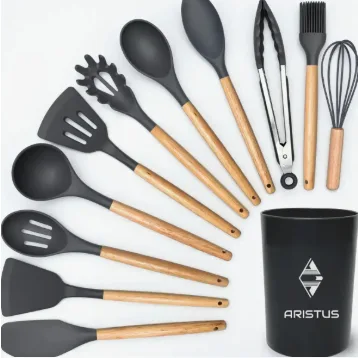 Kit 12 Utensílios De Silicone Com Cabo De Madeira